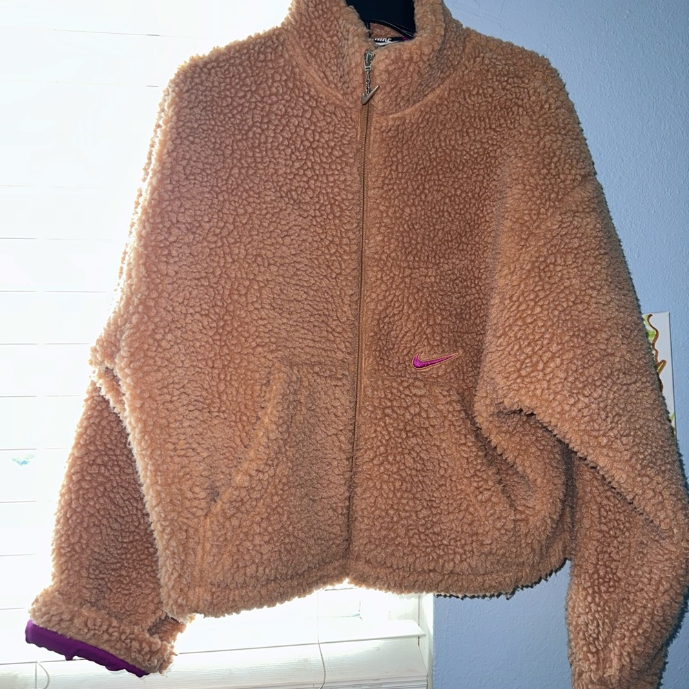 Nike full zip teddy chestnut jacket in size L